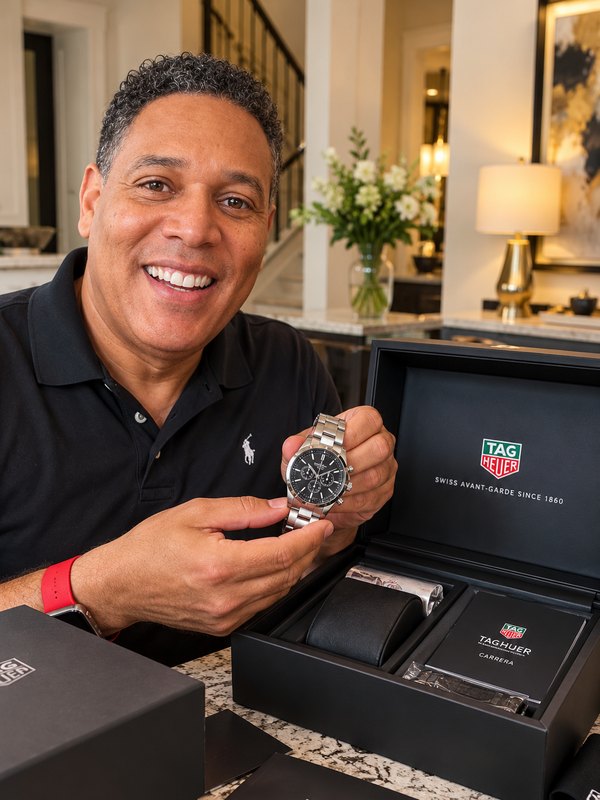 Nick unboxing a TAG Heuer Carrera watch